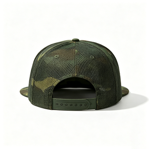 Woodland <b>Camo</b> Front Solid Black Mesh Back Flat Bill Trucker <b>Cap</b> Custom Logo 6-Panel Snapback Hip Hop Character Trucker Hat - Product Image 3
