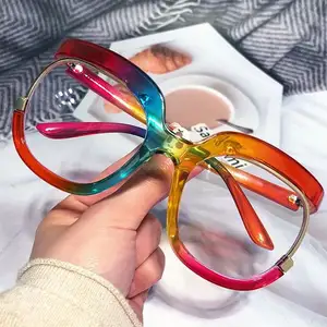 独特彩虹猫眼防蓝光女眼镜新款时尚半框方形电脑眼镜框女士热墨镜