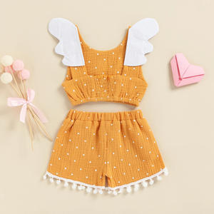 Ensembles de vêtements d'été populaires pour petites filles 2022 – Haut sans manches avec petites ailes pour enfants - Product Image 5