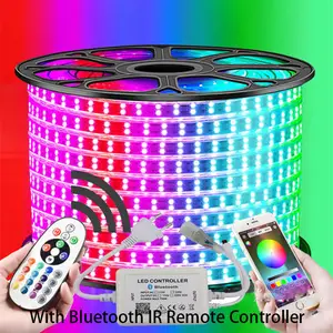 شريط مصابيح led مع جهاز تحكم عن بعد, 240 230 110 فولت ، 220 فولت ، 5050 فولت ، ألوان متغيرة ، ألوان RGB