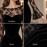 Maßgeschneidertes Damen-Abendkleid Spitze Transparente Lange Glockenärmel Sweetheart-Ausschnitt Figurbetonte Meerjungfrau-Silhouette Bodenlange Formelle Kleider