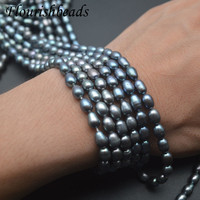 Perles en gros de couleur gris, 5~6x6~7mm, perles d'eau douce naturelles ovales irrégulières en forme de riz pour la fabrication de bijoux