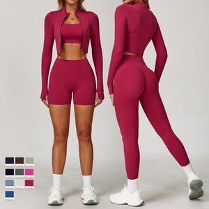 Ensemble de tenues de sport assorties gratuites pour femmes, ensemble de fitness personnalisé à blocs de couleur, pantalon évasé respirant taille haute, ensembles de <span class=keywords><strong>yoga</strong></span> 4 pièces - Product Image 2