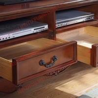 Meuble TV en bois massif sculpté à la main avec finition cerisier, porte-bouteilles, portes vitrées et tiroirs - Centre de divertissement classique pour grandes pièces