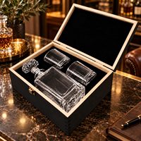 Ensemble de carafe à whisky carrée avec 2 verres en cristal, boîte en bois noir gravée, accessoires de bar, cadeaux pour hommes, anniversaire de mariage