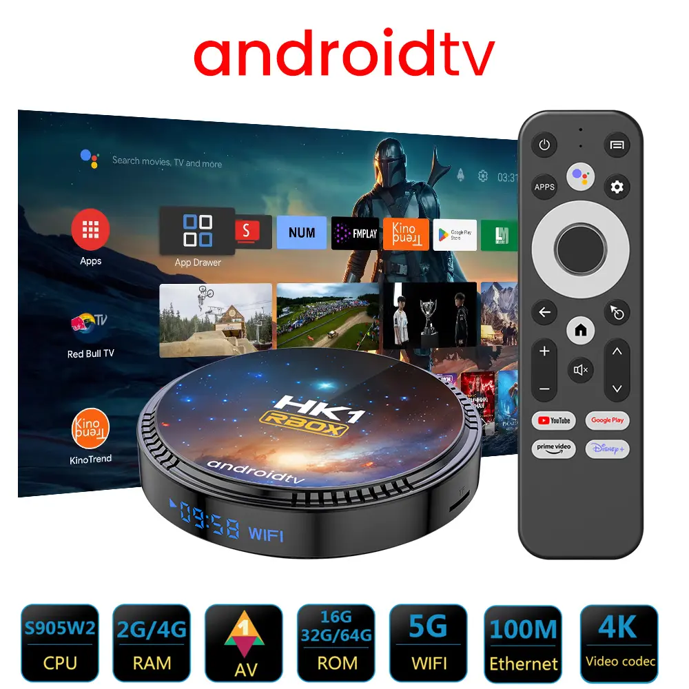 Hk1 Rbox W 2T Tv Box S905w2 Hd 4K 2.4G 5G Wifi Android 11 Atv Smart Tv Set Top Box Met Stem Afstandsbediening