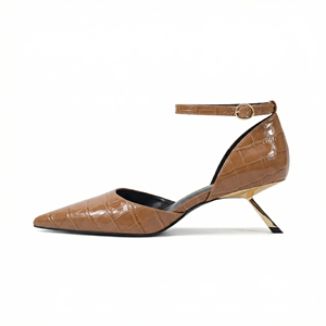 Femmes Croc en relief PU D'Orsay pompes bout pointu découpe latérale bride à la cheville or métal talon 5.5CM chaussures habillées en gros - Product Image 3