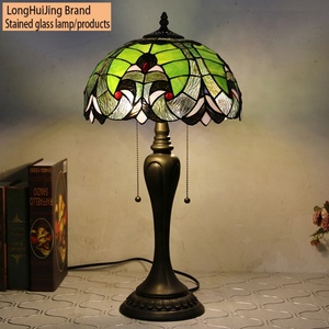 LongHuiJing Classical Vintage Handmade Table Lamp Tiffany Green Stained Glass Lampshade Desk <b>Light</b> for Living Room Decoration - Product Image 2