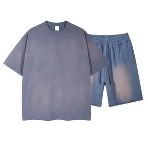 Ensemble décontracté homme vert en polyester/coton : T-shirt col rond et short de couleur unie – Collection été en promotion - Product Image 5