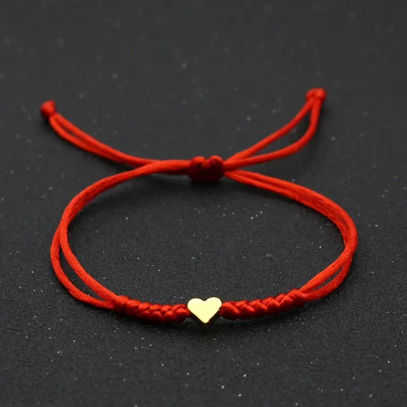 Handmade Design Lucky Couple Adjustable Wish Red String Braided Gold Silver Love Heart Charm Bracelet Jewelry Wholesale Sourcing