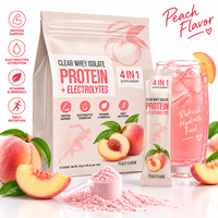 Poudre de boisson protéinée OEM 20g saveur pêche mangue, riche en protéines, avec collagène et électrolytes pour l'hydratation
