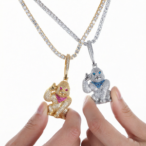 Meilleur Collier Pendentif Gorille en Forme de Clé Plaqué Or Hip Hop, Sertie de Zircons, avec Chaîne en Laiton, Bijou Unisexe Streetwear - Product Image 1