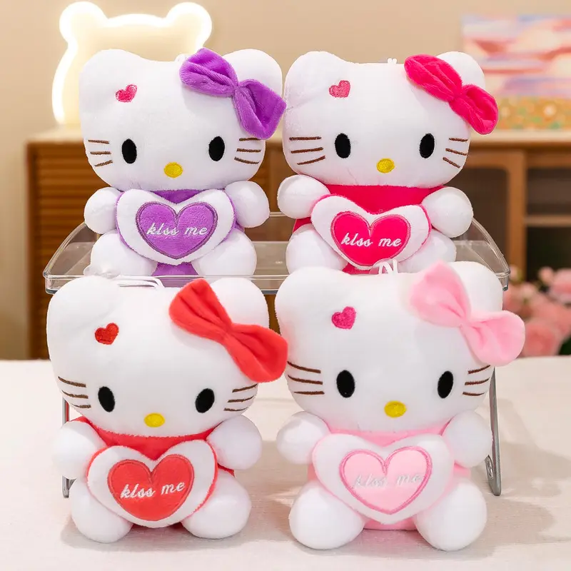 Violet coeur Kt chat en peluche et en peluche dessin animé Kitty poupées mignon Kitty jouets en peluche enfants et filles Kt coussins