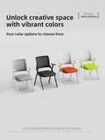 Chaise de bureau Mekia avec tablette d'écriture pliable, accoudoirs réglables, empilable, structure métallique, design moderne pour bureaux et salles de réunion