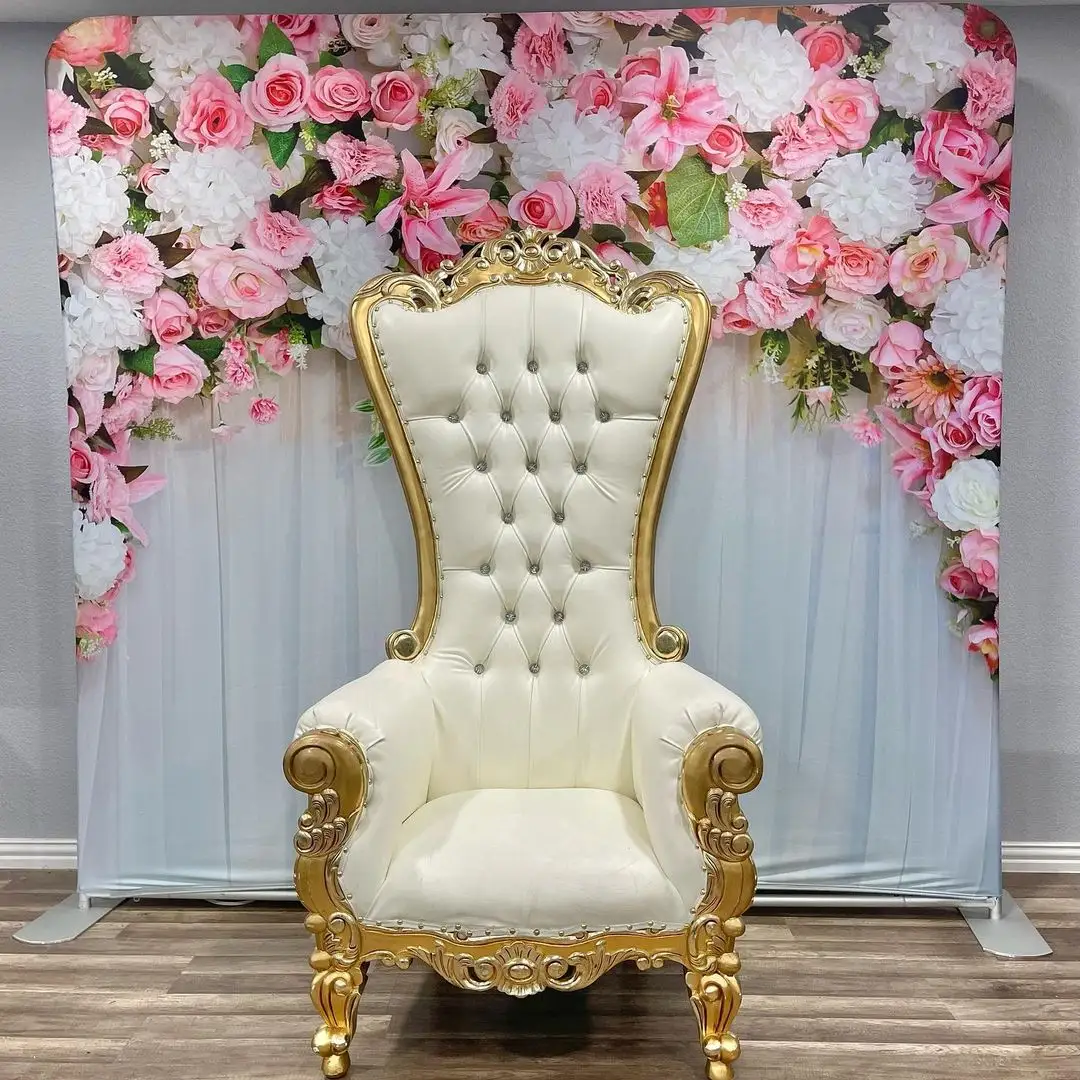 Wholesale Cheap gold solid wood frame antique High Back king sofa Chair For Bride And Groom throne chairs wedding
