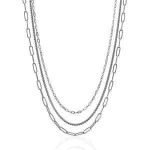 2025 Vintage PVD 18k kotak klip kertas berlapis emas rantai berlapis baja tahan karat rantai Tautan tiga lapis kalung perhiasan mode - Product Image 4