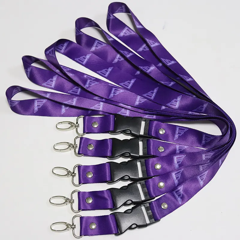 Custom Soft Polyester Purple Breakaway ID Lanyards With Metal Clip For Keychains