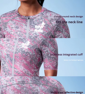 Maillot de cyclisme sur route à manches courtes en tissu côtelé imprimé marbré de haute qualité personnalisé pour femmes - Product Image 2