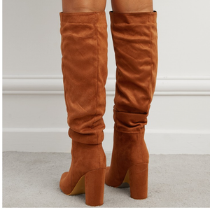 Suede Leather Western Style Botas De Tacon Fall Winter Knee High Fashion Woman <b>Boots</b> 2025 - Product Image 4