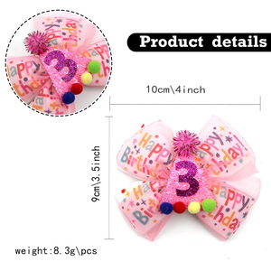 Anniversaire arc anniversaire chapeau pinces à <span class=keywords><strong>cheveux</strong></span> bébé 1/2/3/4/5/6 ans paillettes arc enfants <span class=keywords><strong>cheveux</strong></span> arc accessoires - Product Image 2