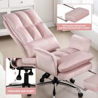 VANBOW Chaise de bureau pour filles rose clair Canapé moderne en tissu Anji Chaise avec repose-pieds pour chambre à coucher et mobilier de bureau souple