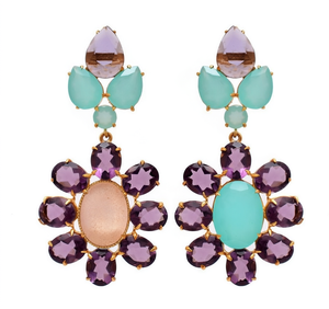 Pendientes Colgantes de Flor de Amatista Chapados en Oro al por Mayor, Pendientes de Gota de Piedras Preciosas Multicolor de Corte Ovalado para Mujer - Product Image 1