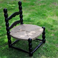 Chaise de salle à manger vintage française en corde de chanvre tressée, couleur noire rétro, en forme de gourde, avec cadre en bois massif et dossier en rotin, faite à la main, pour enfants