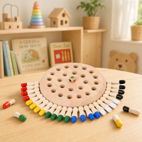 Jeu d'échecs de mémoire en bois, planche à chevilles de correspondance des couleurs avec chevilles champignons, ensemble de jouets éducatifs Montessori pour l'apprentissage précoce en maternelle