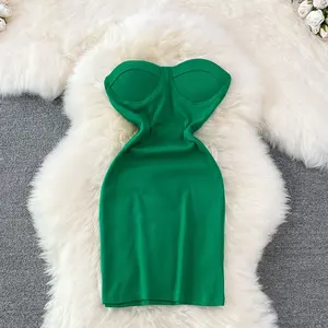 UETEEY Robe bustier tubulaire sans épaules Robe Sexy moulante fête Club Robe élégante anniversaire Vintage Slim femmes vêtements