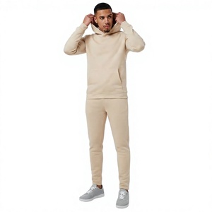 Ensemble de survêtement 2 pièces personnalisé pour homme, respirant, séchage rapide, automne, avec capuche unie en polaire et cordon de serrage, pull intégral décontracté pour la gym et le jogging - Product Image 1
