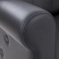 Fauteuil de Barbier Hydraulique Moderne en Cuir PU Noir avec Boutons Capitonnés, Appui-tête Réglable, Base Chromée, Hauteur Ajustable