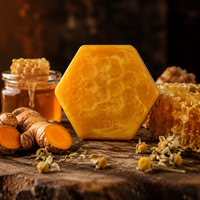 Savon Artisanal au Curcuma et Miel, Éclaircissant, Unifiant le Teint, Hydratant, Nourrissant, pour Visage et Corps, Usage Quotidien, OEM