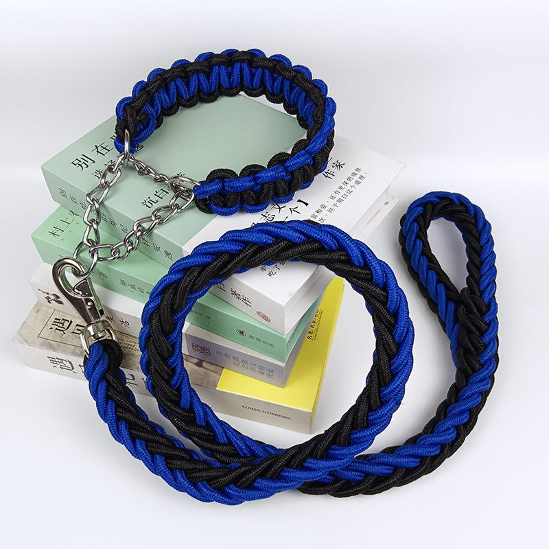 Laisse et collier bleu et noir