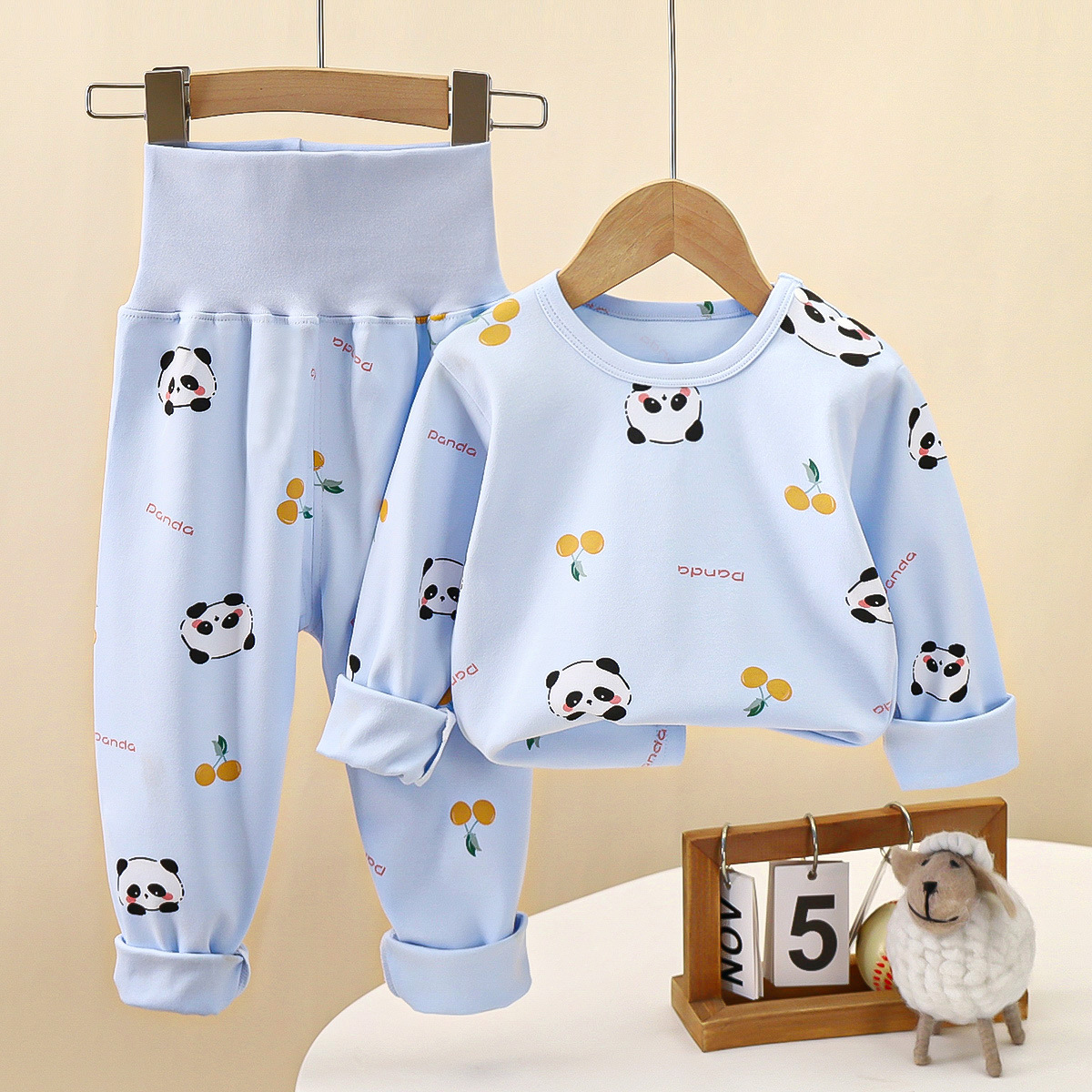 stampa in cotone e lana a vita alta - panda blu