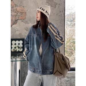 2025 Autumn Winter Women's New Style American <b>Retro</b> Stand Collar <b>Motorcycle</b> Style Washed Loose Denim <b>Jacket</b> Tops - Product Image 5