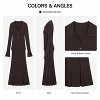Robe longue côtelée marron foncé pour femme, col polo, manches longues, vente en gros pour boutiques