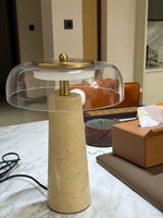 İskandinav Minimalist Traverten Cam Masa Lambası, Yatak Odası Başucu, Çalışma Odası için Lüks ve Üst Düzey Ortam Aydınlatması, Wabi-Sabi Tarzı