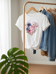 T-shirt da donna a maniche corte con stampa floreale a cuore, girocollo, vestibilità casual ampia, 100% cotone, primavera estate, lavabile in lavatrice - Product Image 2