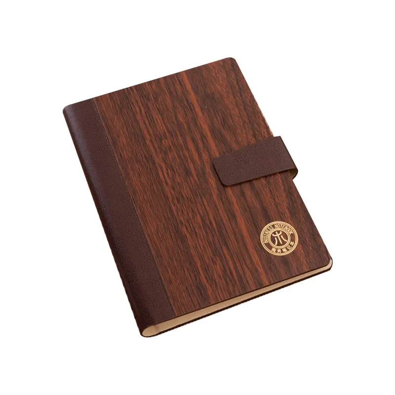 Ideias de produtos promocionais, presentes de negócios, lembranças corporativas com logotipo, notebook de madeira com caneta e presentes