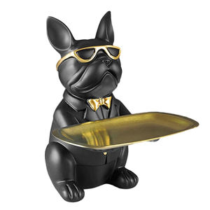 Bouledogue <span class=keywords><strong>anglais</strong></span> artisanal en résine personnalisé avec plateau de rangement Statue lunettes chien Animal Sculpture Décoration de table Bureau Maison ornement - Product Image 6