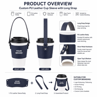 Manchon à café en cuir robuste avec logo personnalisé, étiquettes tissées et texture écologique lavable pour la promotion de la marque