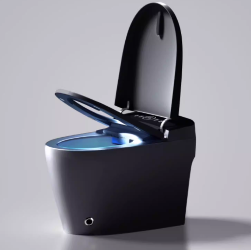 110V/220V Modern Electric Intelligent Smart Elongated WC Toilet Bowl Remote Control Automatic Black Ceramic Floor Mounted Bidet