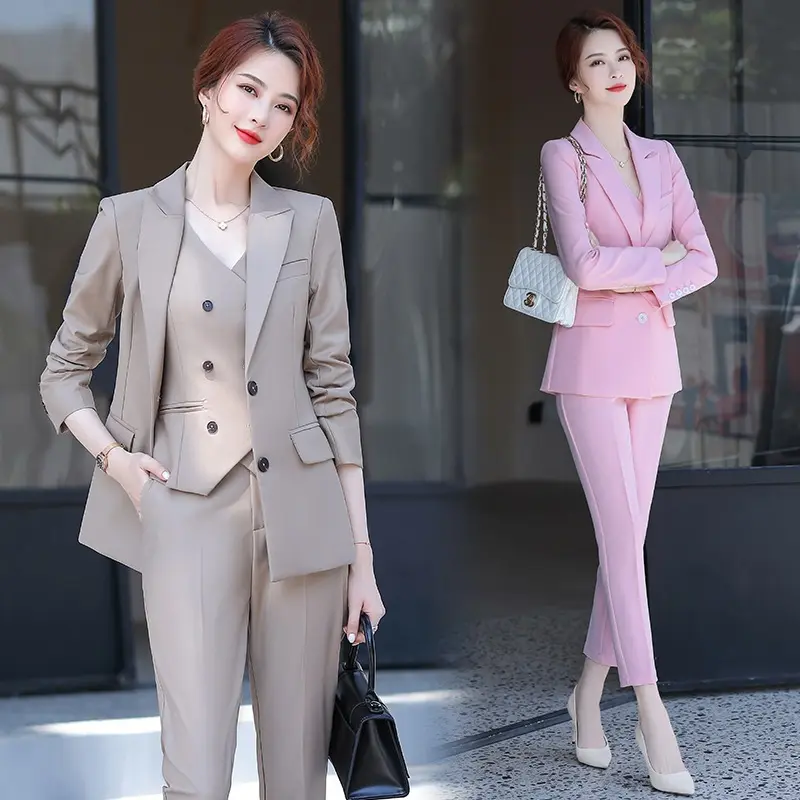 JBeiL Hot Selling Dropship 3 Pieces Business Suit Sets Office Lady Work Wear Women Formal Suits Blazer Jacket Vest Pants Set