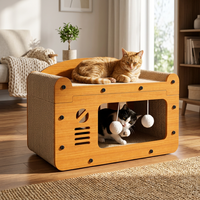 Lit pour chat extra large de 56 cm, griffoir, cachette, maison douillette pour la sieste, en MDF et carton ondulé