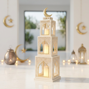 Lanternes beiges Ramadan 2027 à 3 niveaux avec motif croissant de lune pour la maison et les événements - Product Image 4
