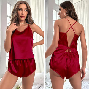Conjunto de Pijama de Verano para Mujer al por Mayor, sin Espalda, sin Mangas, de Satén con Tirantes, Ropa de Dormir para Dama, Ropa de Estar por Casa con Cintura Elástica - Product Image 1