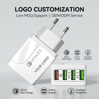 Chargeur mural USB 4 ports QC3.0 à chargement rapide, prise UE/US, adaptateur secteur portable de voyage, logo personnalisé, directement de l'usine