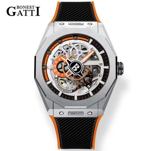 Montre automatique de luxe BG7601-A, montre-bracelet mécanique tendance, boîtier en acier inoxydable, bracelet en silicone, montres pour hommes - Product Image 1
