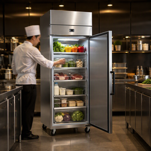 Équipement de restauration, réfrigérateur vertical commercial à une seule porte, refroidisseur en acier inoxydable avec roulettes - Product Image 4