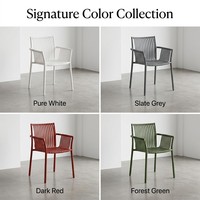 Chaise de salle à manger en plastique empilable, personnalisable, durable, en polypropylène PP, à quatre couleurs, avec dossier à lattes, style nordique, pour intérieur et extérieur, OEM disponible